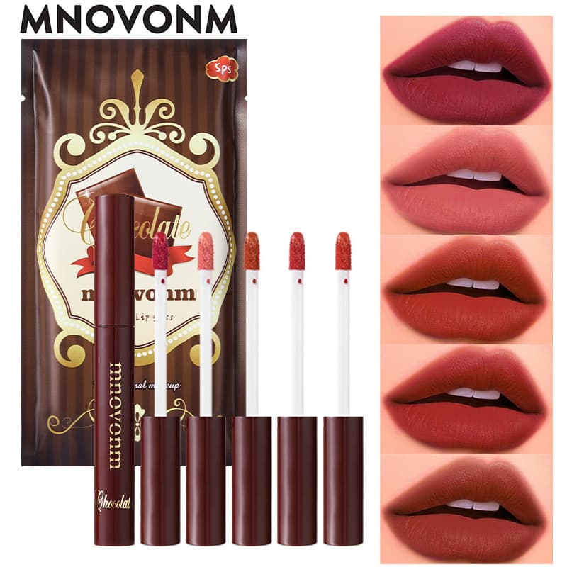 Cross-Border Five-Color Chocolate Lip Gloss Set, 5 Pieces, Matte Velvet Lipstick