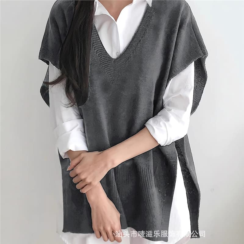 2025 Autumn/Winter Cross-Border Trade Versatile Loose V-Neck Plus-Size Sweater Vest Women's Knitted Top Extra Large Size