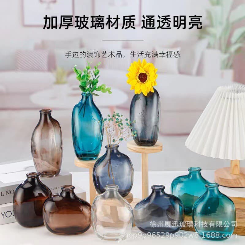 Nordic Slanted Shoulder Glass Small Vase for Hydroponic Flowers, Living Room Desktop Decoration, Glass Bottle Creative Homeware