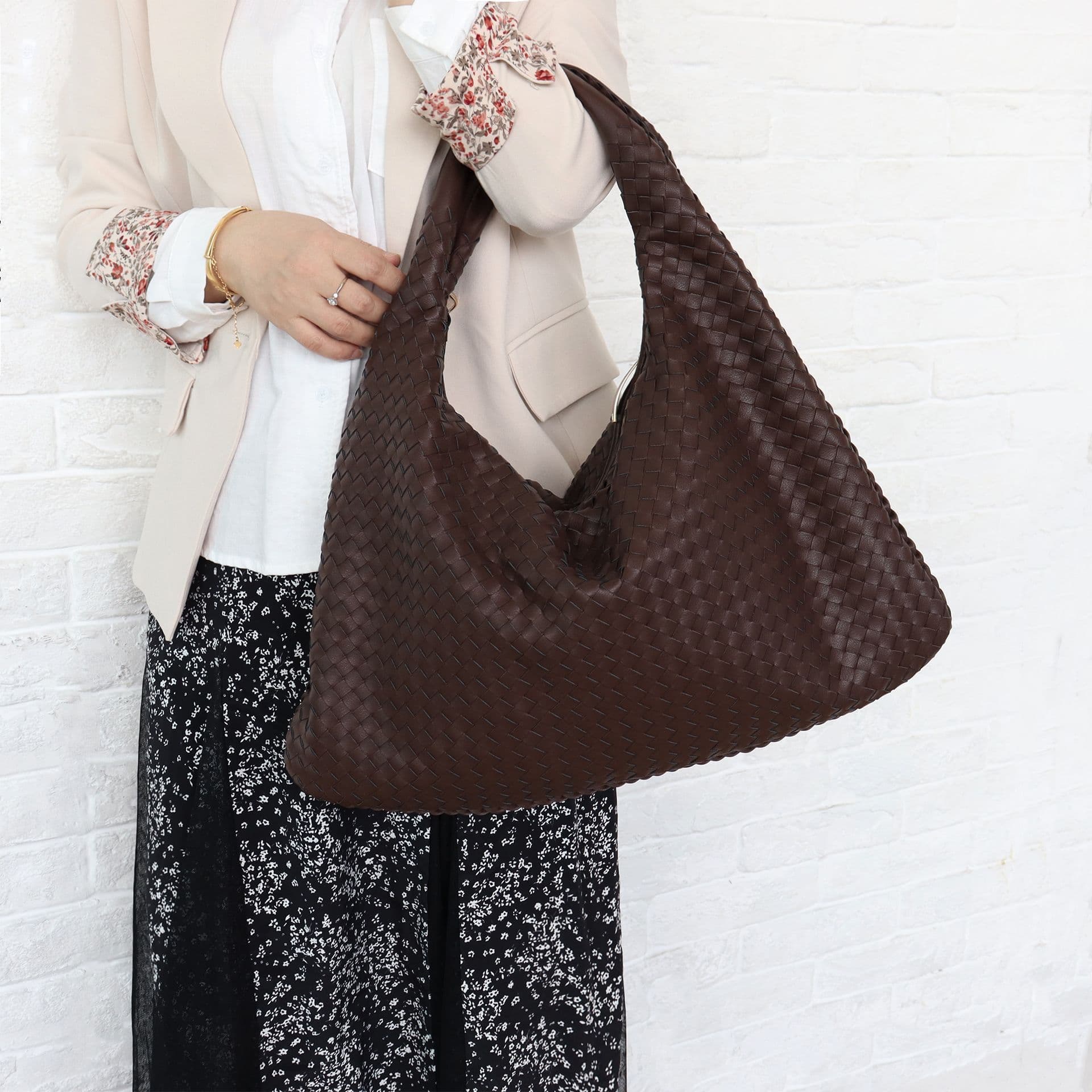 Lazy Style Woven Bag New Women's Retro Pure Handmade Full Leather Dumpling Bag Shoulder Handbag Large Tote Commuter Bag