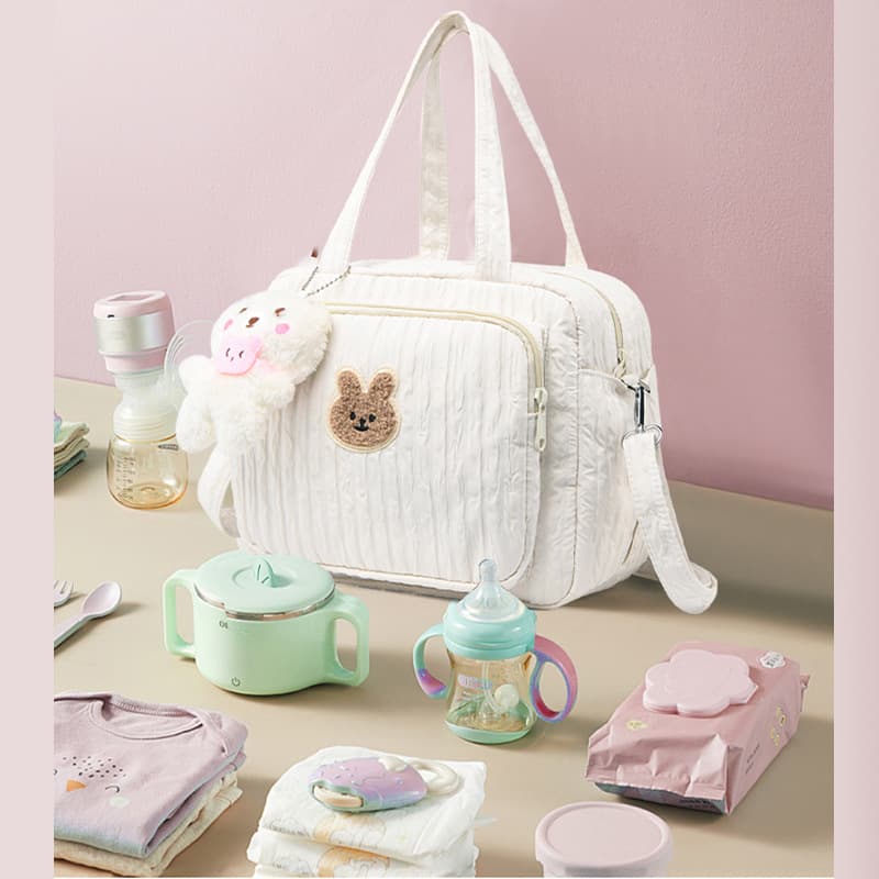Lightweight Korean Style Embroidered Foldable Small Maternity Bag Crossbody Diaper Bag with Pouch Animal Pattern Nylon Material