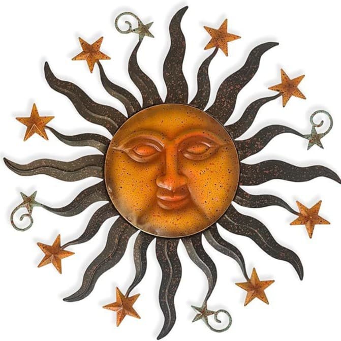 Sun Face Metal Wall Art Outdoor Decor Solar Theme Hanging Sculpture Weather Resistant Garden Yard Wall