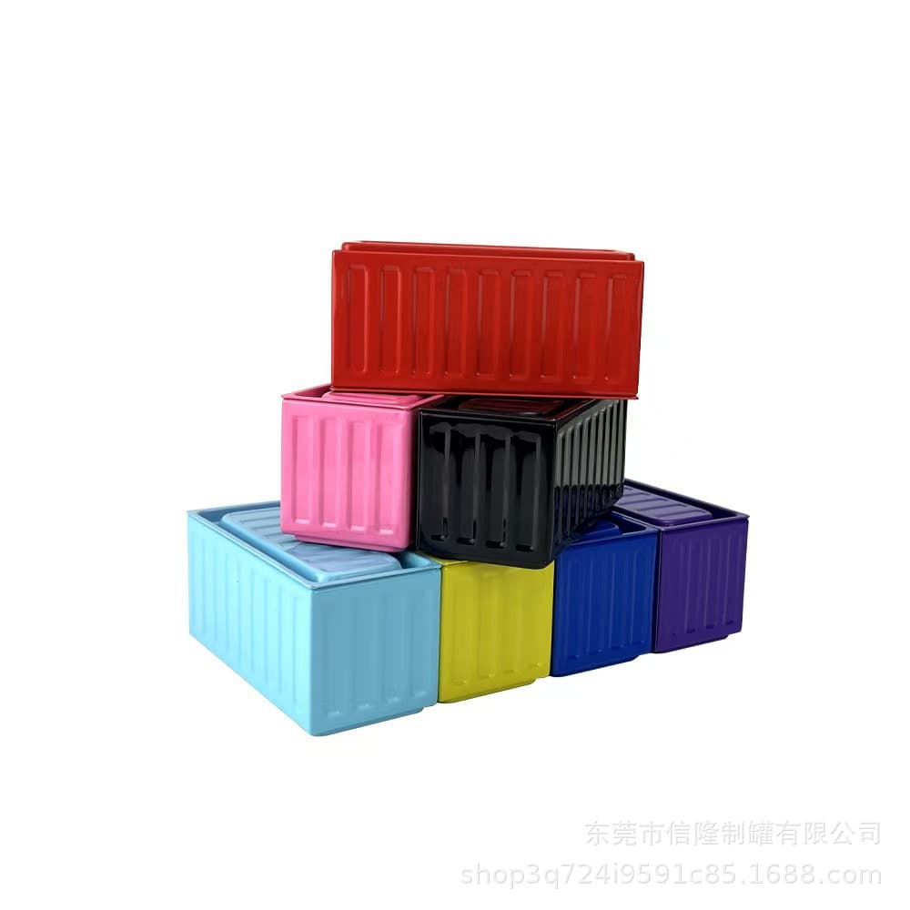 Mini Container Model Retro Industrial Style Desktop Ornament Storage Box, Creative Metal Cargo Tin Box