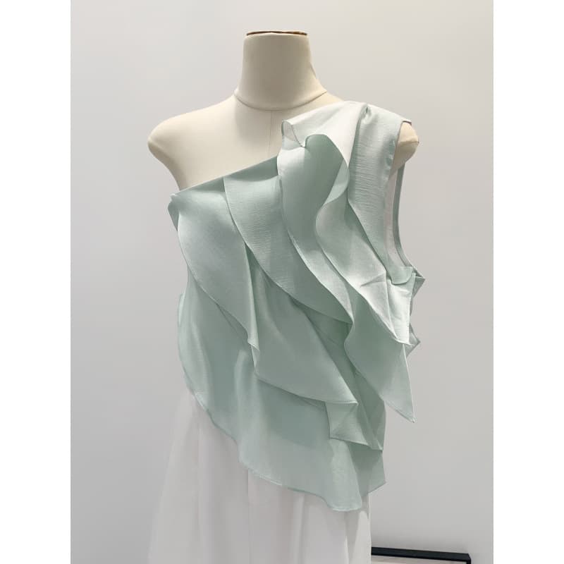 Hot Sale Special Price Ruffled Pink Off-Shoulder Sleeveless Chiffon Blouse Women Summer 2026 New Stunning Top
