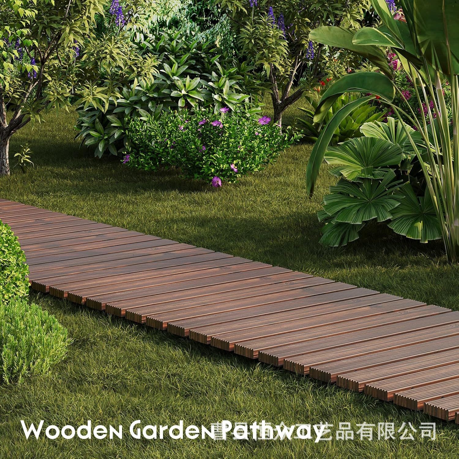 Wooden Garden Path, Outdoor Roll-Out Decorative Garden Walkway, Weather-Resistant Non-Slip Wooden Walkway Paving