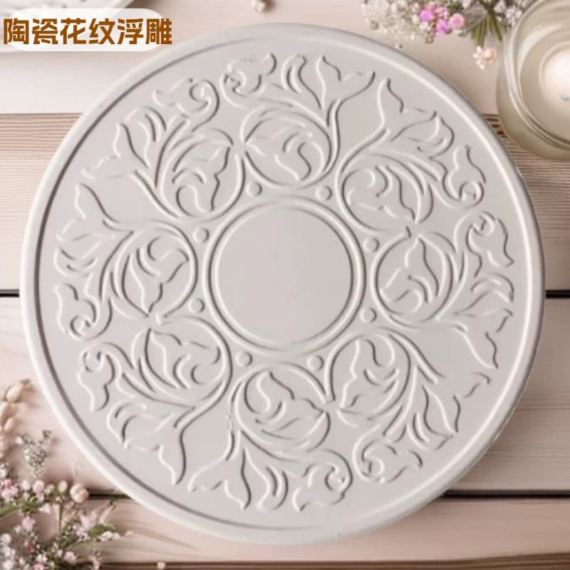 Flat ceramic pattern embossed plain embryo pot mat decoration cork mat plate bowl mat coaster placemat pendant refrigerator magnet