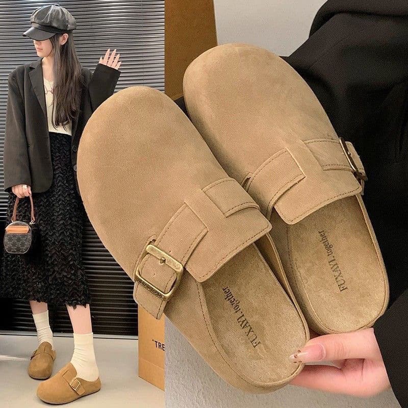 Birkenstock toe-toe slippers 2026 spring and summer new Birkenstock shoes thick-soled half-slip soft leather soft-soled low-top women's Birkenstock slippers