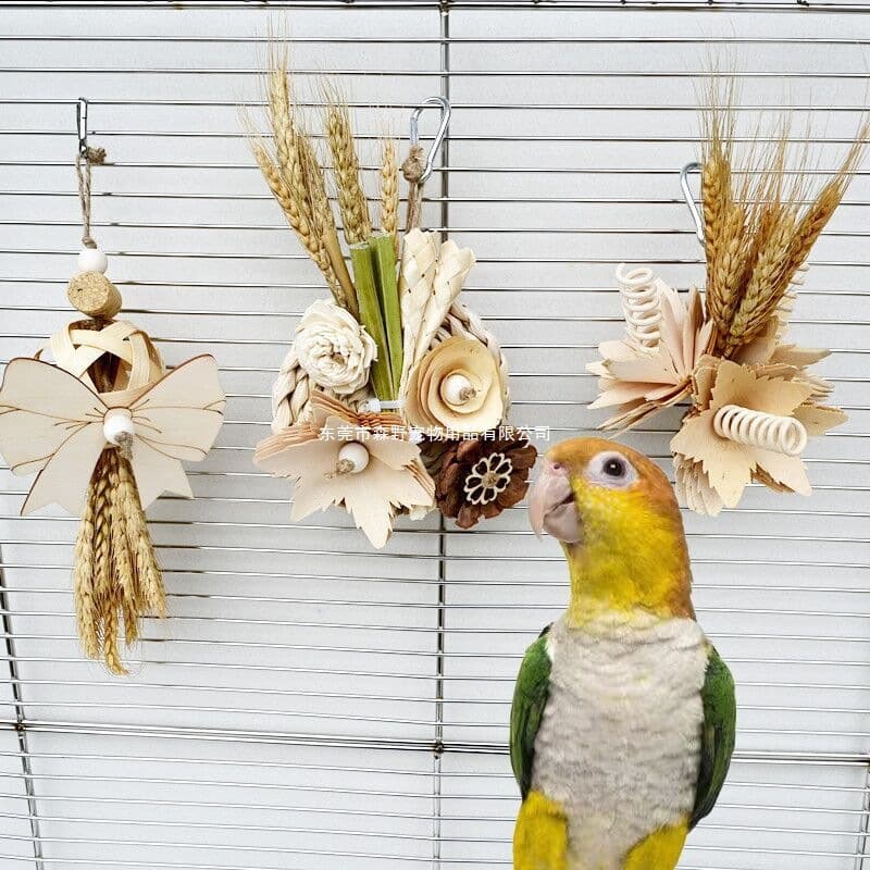 Parrot Bird Toy Natural Wheat Stalk Wood Chip Flower Fruit Chewing String Birdcage Decompression Play Accessories Wholesale