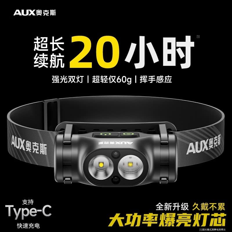 AUX Headlamp Ultra-Long Battery Life 2025 New Model Super Bright Fishing Specific Sensor Head-Mounted Light