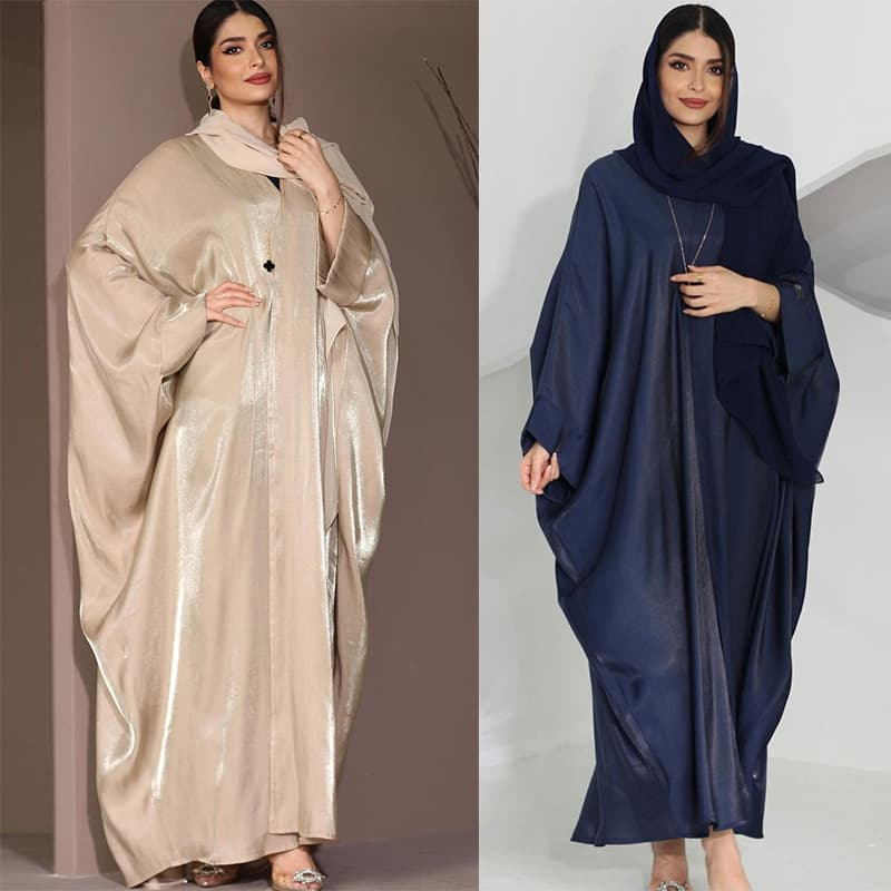 ST017 Modest New Shiny Fabric Fashion Long Cardigan Casual Coat Trendy European and American Women's Clothing