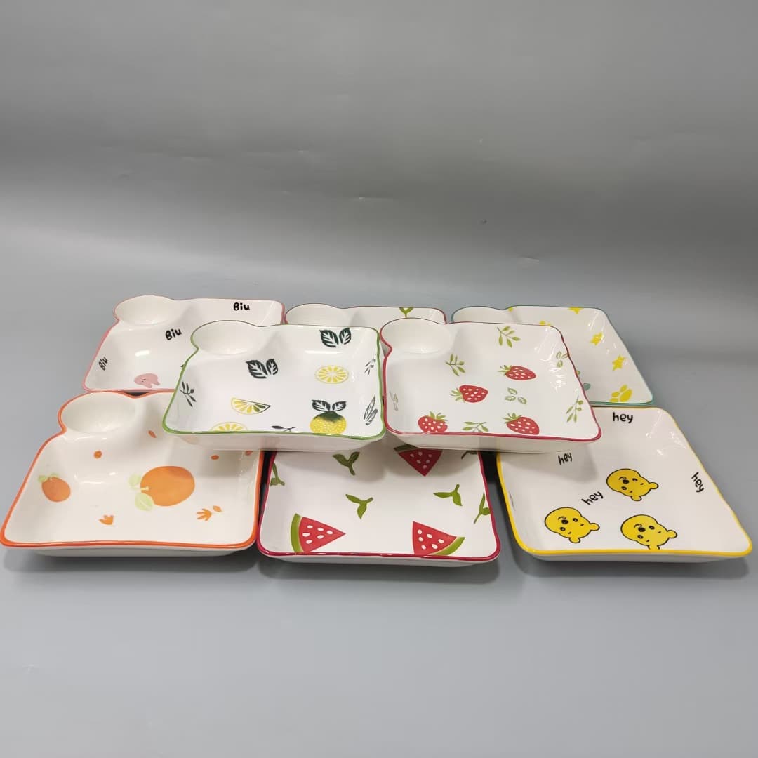 2026 New Ceramic Dumpling Plate Multi-Purpose Fresh Fruit Cute Animal Plate Bone Dish Square Tableware