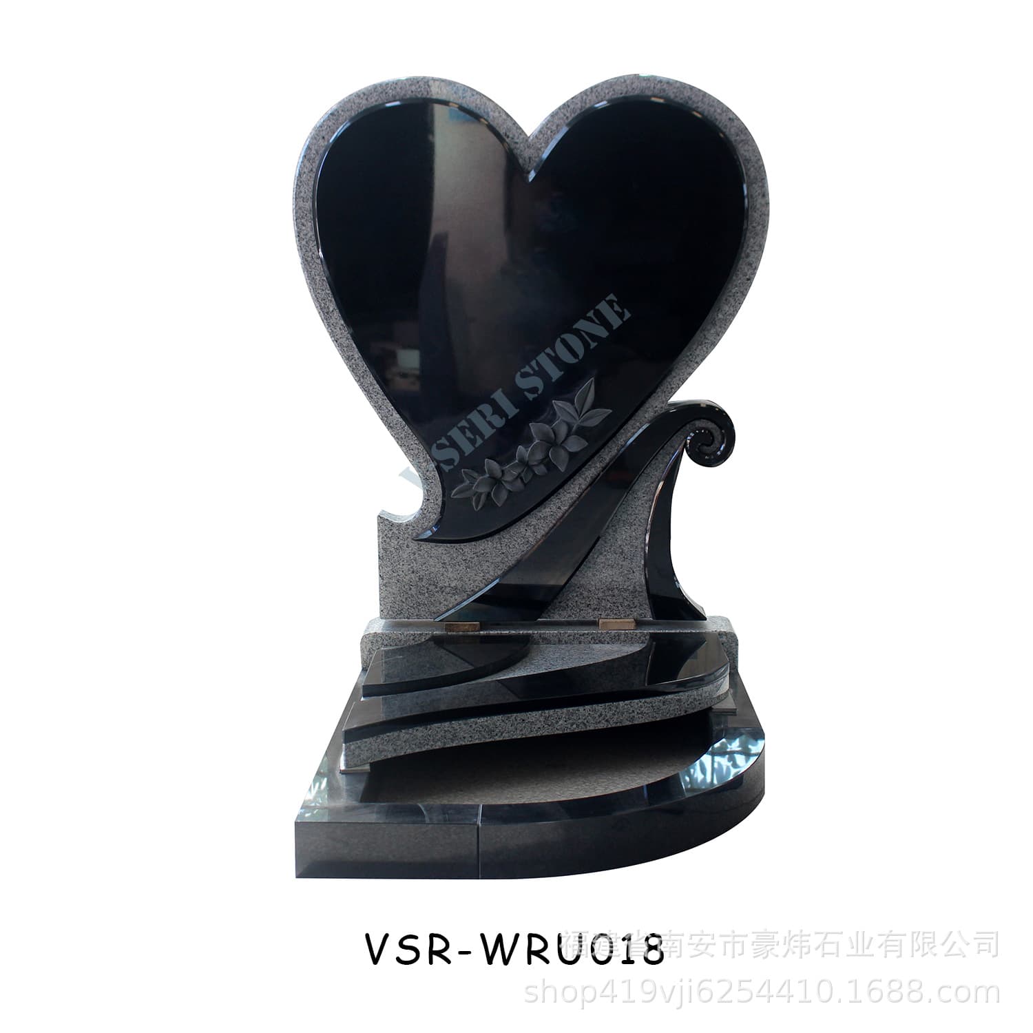 Modern Art Shanxi Black Granite Tombstone, European Heart Design Popular Granite Tombstone Memorial Stone