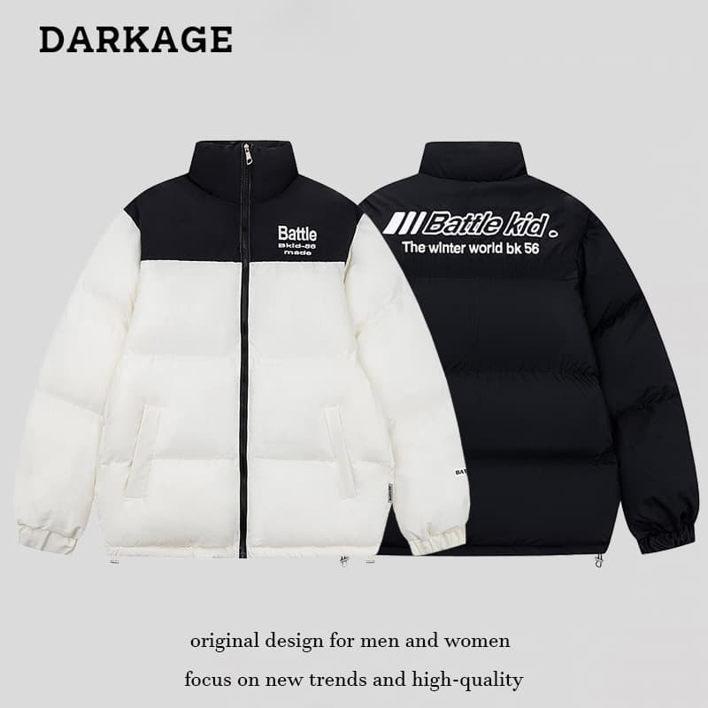 American street letter contrast stitching cotton coats for men and women in winter loose thickened bread coats for couples