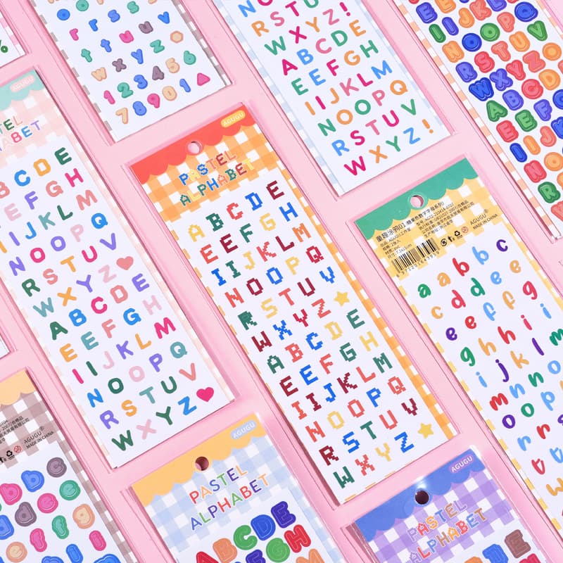 AGUGU Candy Color Numbers and Letters Korean Ins Style Scrapbook Deco Stickers DIY Journaling Flowing Sand Material Stickers