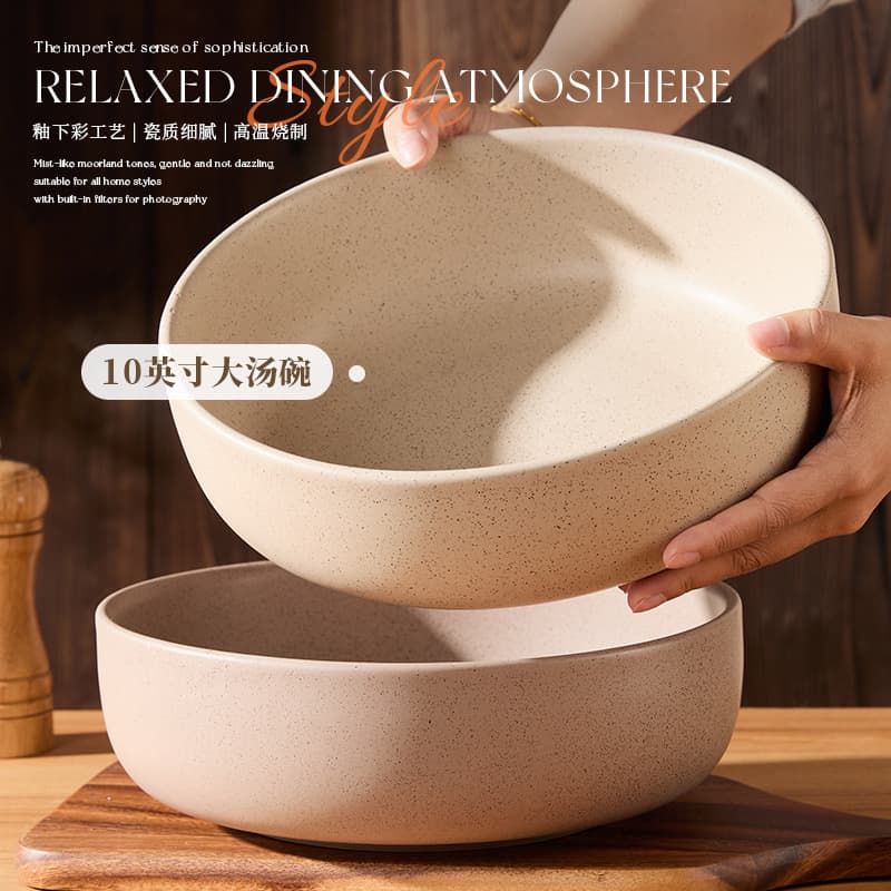 Jiwu Glazed Under-glaze Ceramic Large Soup Bowl 2026 New Home Fish Bowl Snail Noodle Bowl Large Capacity 10-inch Soup Bowl Special