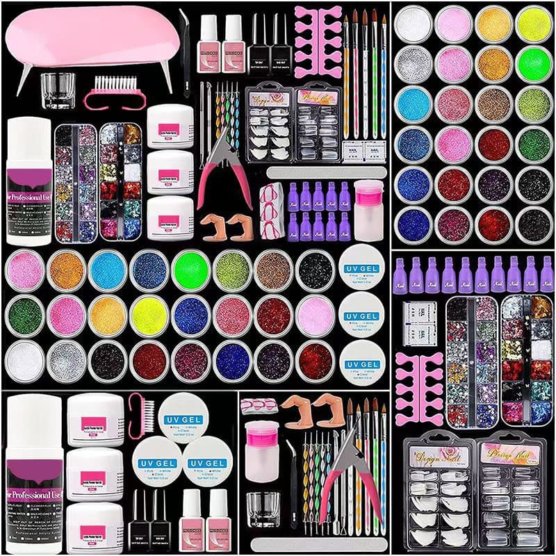 Cross-border Nail Art Tool Kit Full Set 58 Pieces 42 Colors Nail Lamp Gel Polish Set for Beginners