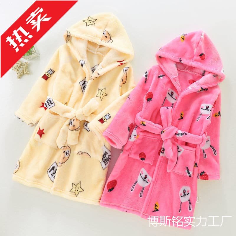 Children's Autumn and Winter Flannel Pajamas, Thickened and Extended, Coral Fleece Quick-Dry Anti-Kick Blanket Bathrobe for Boys and Girls