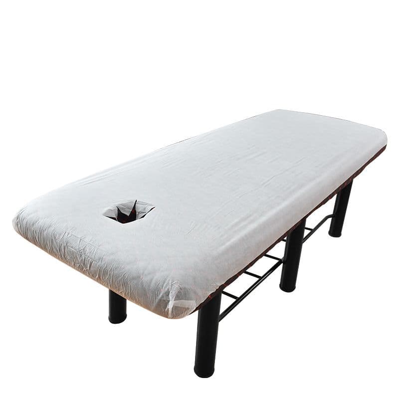 Disposable Non-Woven Bed Cover with Elastic Straps for Beauty Salon, Spa, and Wellness Center - Anti-Slip Fitted Sheet