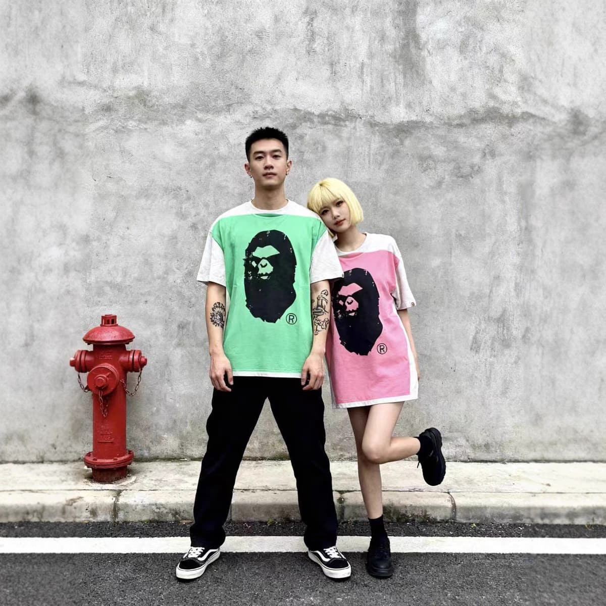 SAINT Michael x Collaboration Ape Print Washed Distressed Loose VTG Short Sleeve T-Shirt for Men and Women