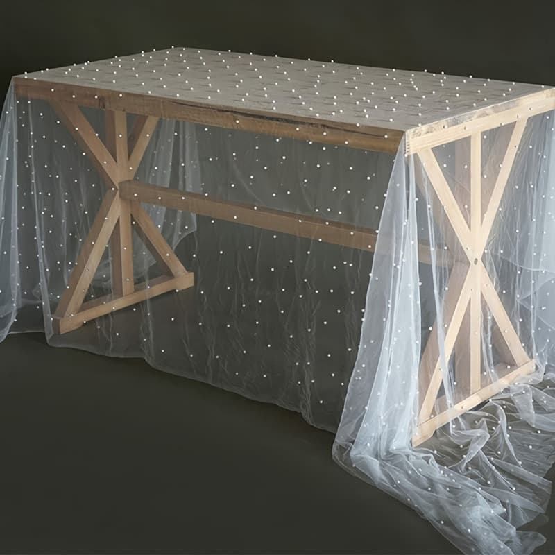 Cross-border Pearl Tulle Decorative Table Runner Beaded Net Tulle Cake Dessert Table Cloth Solid Color Aesthetic Background Cloth Wholesale