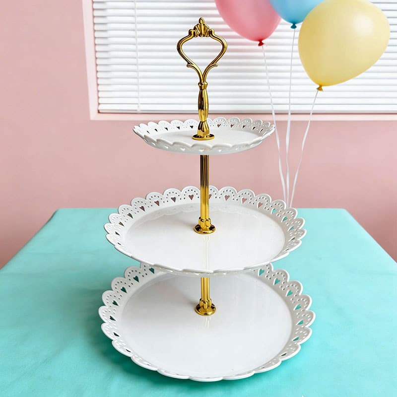 Nordic Plastic Light Luxury Style Three-Tier Fruit Tray, Small and Exquisite, Living Room Home Candy Snack Cake Stand Dessert Rack