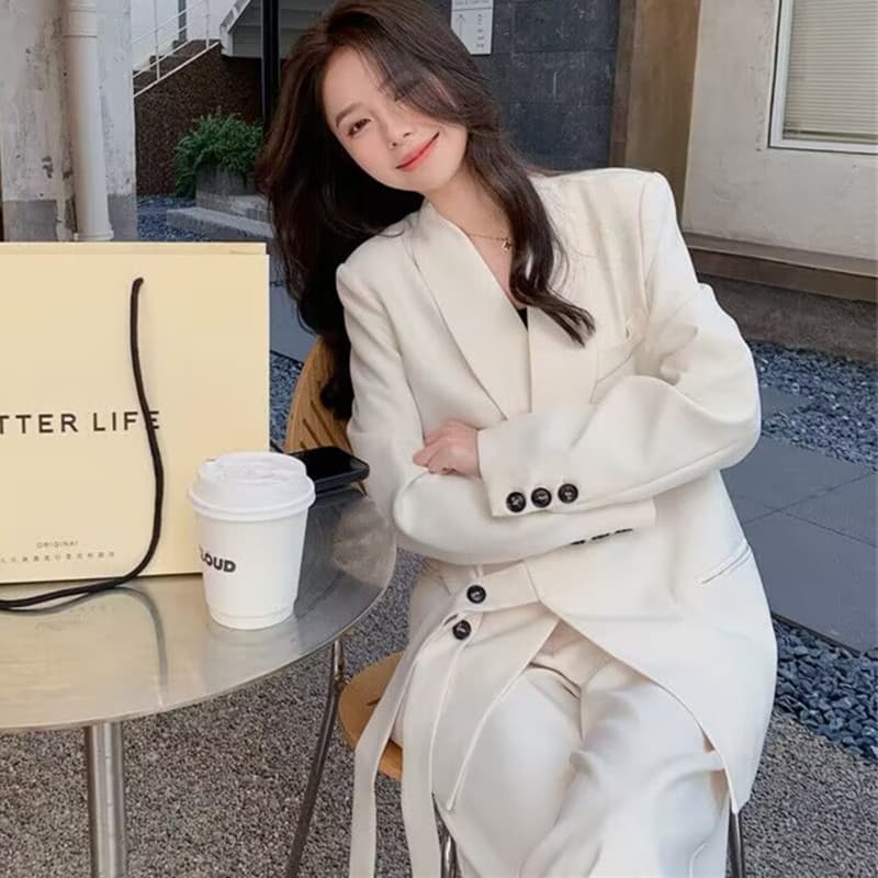 2026 Trendy Spring/Fall Suit Set Pink Versatile Slimming Wide-Leg Pants Blazer Jacket for Women