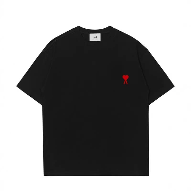 AMI&EANM Correct Version Classic Small Heart Embroidered Short Sleeve T-Shirt Men's Summer Streetwear Loose Casual Versatile T-Shirt