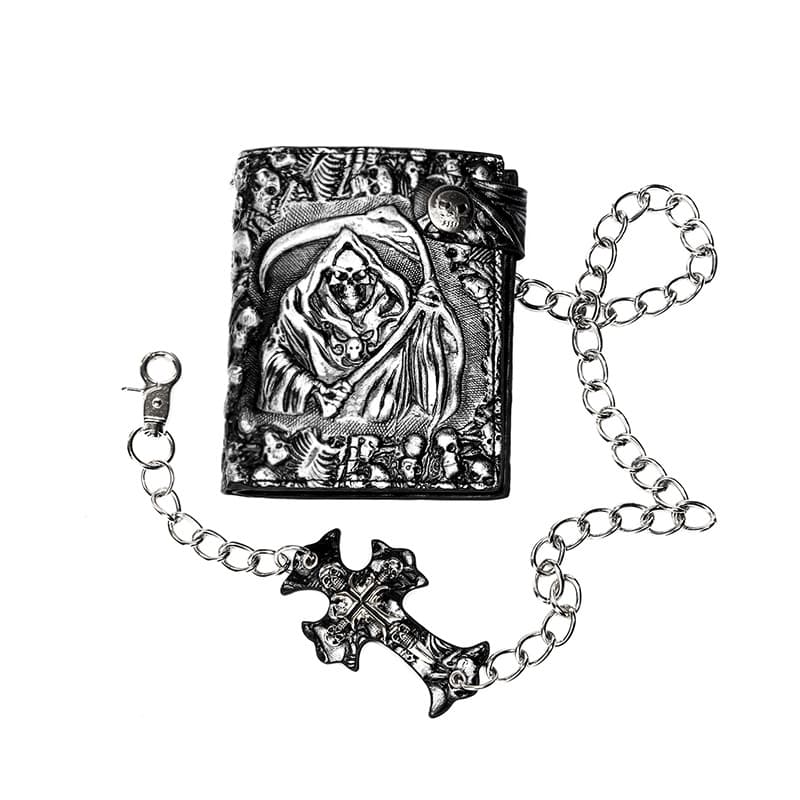 Temu Hot Selling Wallet Punk Rock Skull Death Short Anti-Theft Chain Money Clip for Men