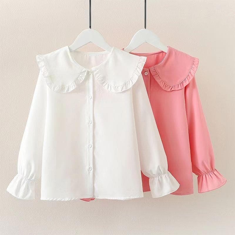 Girls' Long Sleeve Shirt Peter Pan Collar Autumn New Large/Medium Children's Clothing Stylish Little Girl Button White Shirt Spring/Autumn