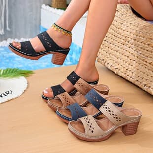 2026 Summer New Export Large Size Women Sandals European American Retro High Heel Flip Flops Large Size Hollow High Heel Sandals Women