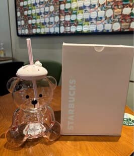 Starbucks 2026 Dessert Party Pink Bear Glass Straw Cup