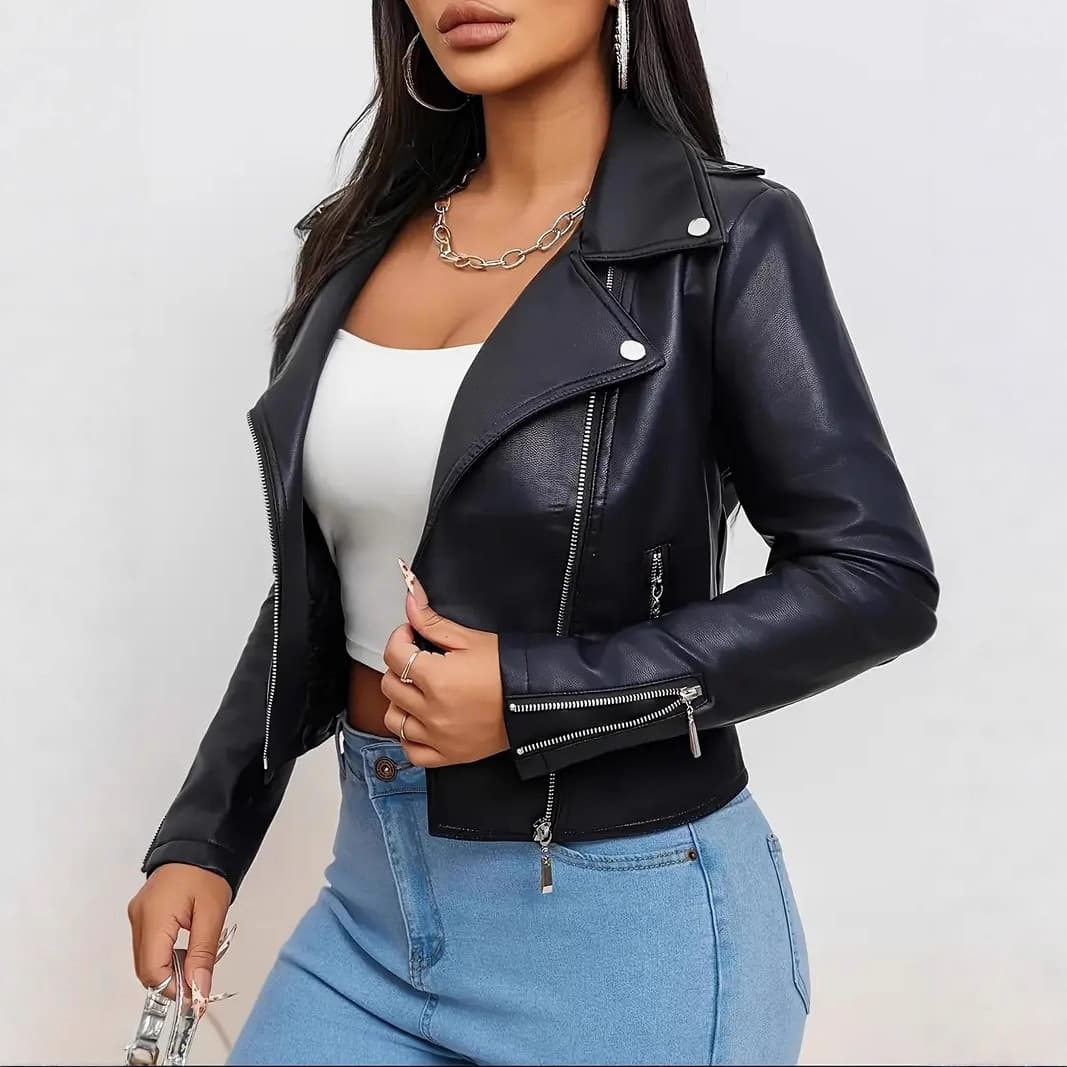 Cross-border Europe and America Autumn Korean Fashion Design Sense Niche High-end Black Leather Jacket Coat Trendy Ins Women
