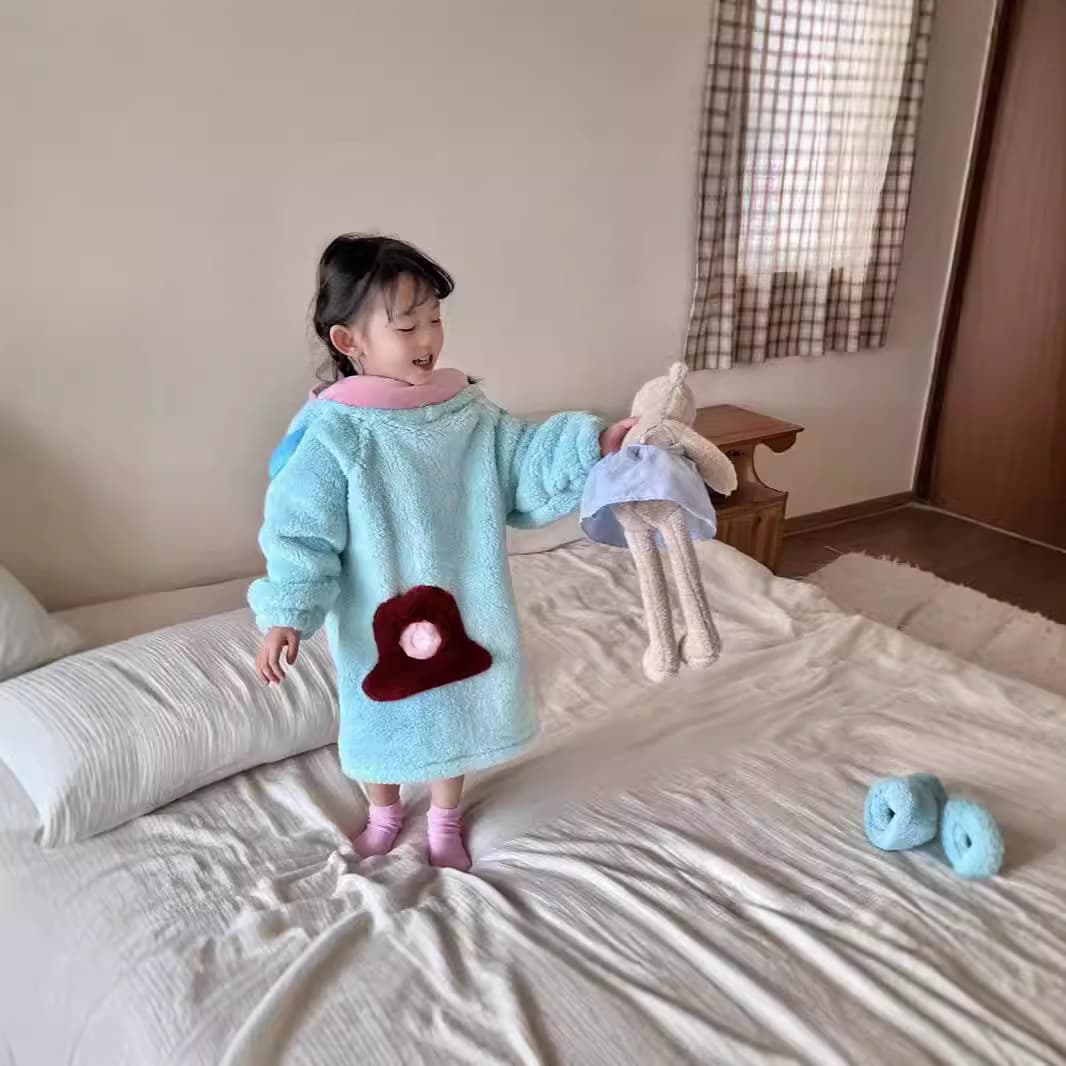 Children's Onesie Pajamas Homewear Autumn Winter Parent-Child Double-Sided Fleece Thickened Cute Cartoon Onesie Pajamas
