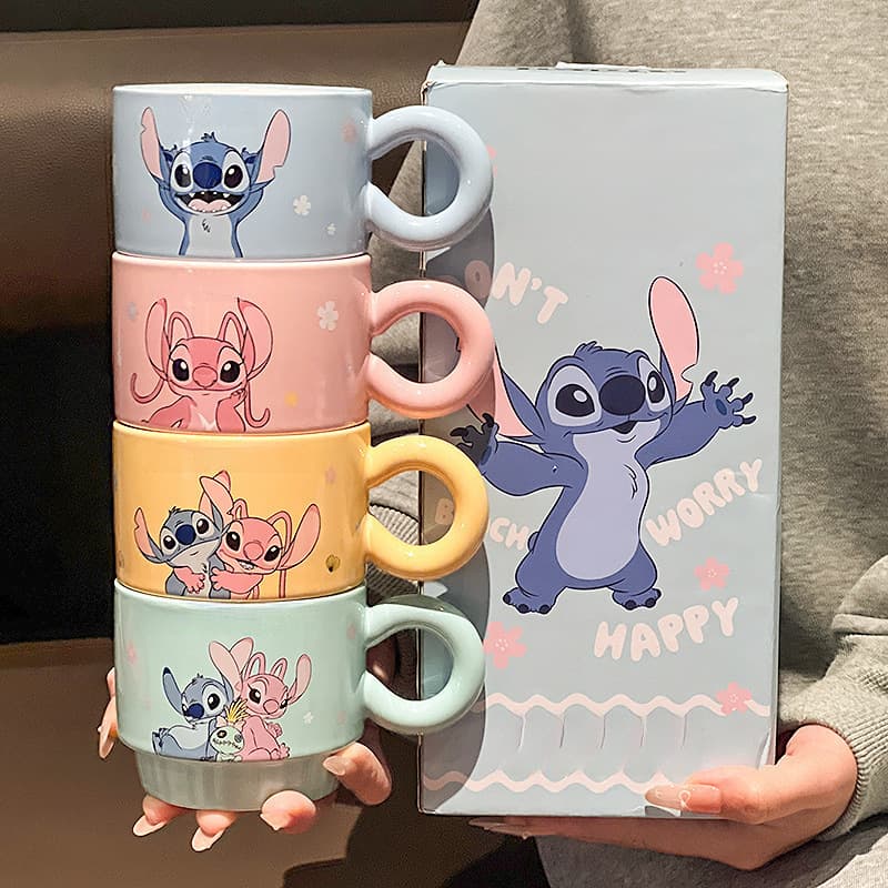 Stitch 2025 New High-Face-Value Ceramic Mug for Women, Stackable Cup, Couple Cup, Birthday Gift