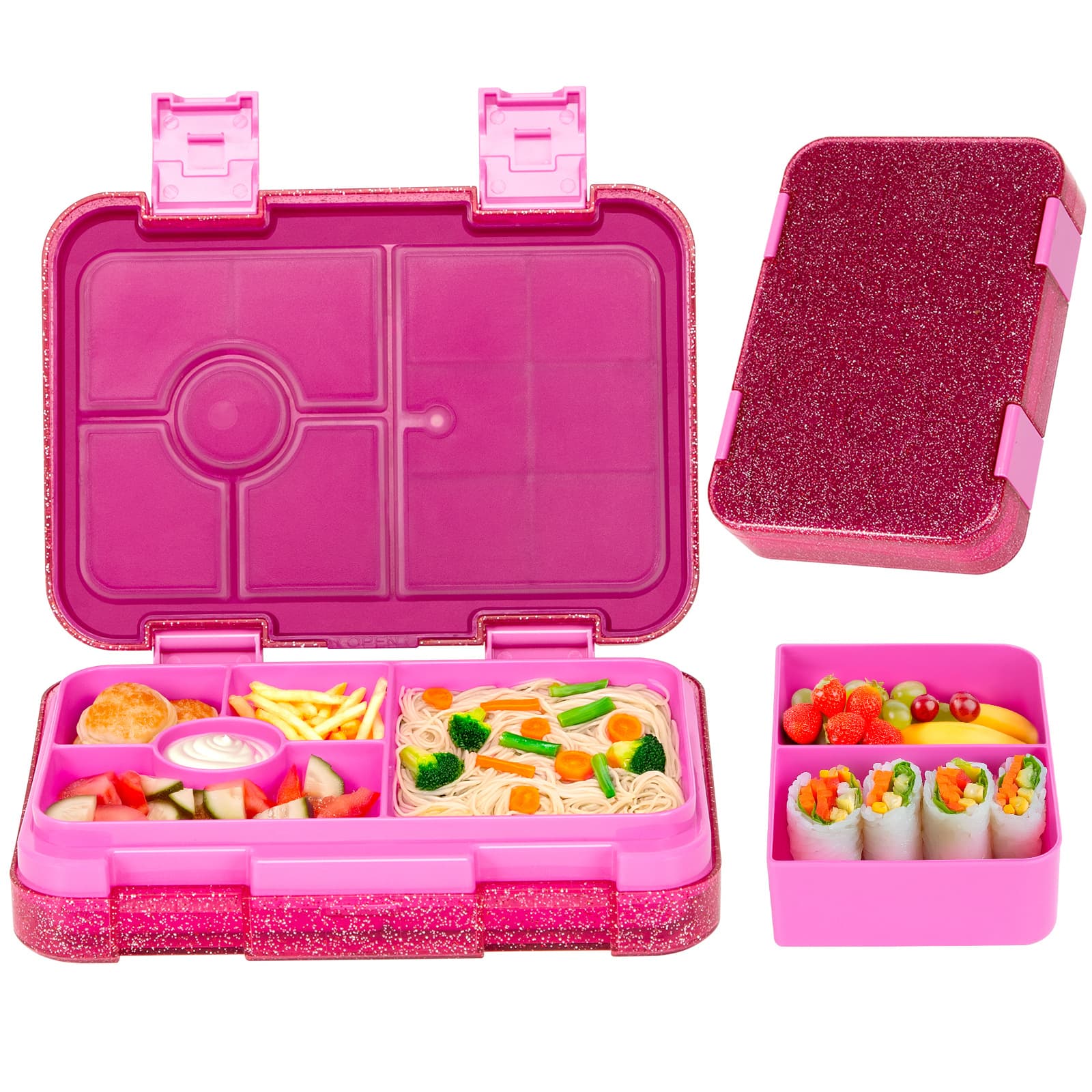 Cross-border Children's Double Buckle Glitter Lunch Box Bento Box Student Portable Lunch Box Microwaveable Large Capacity Meal Container