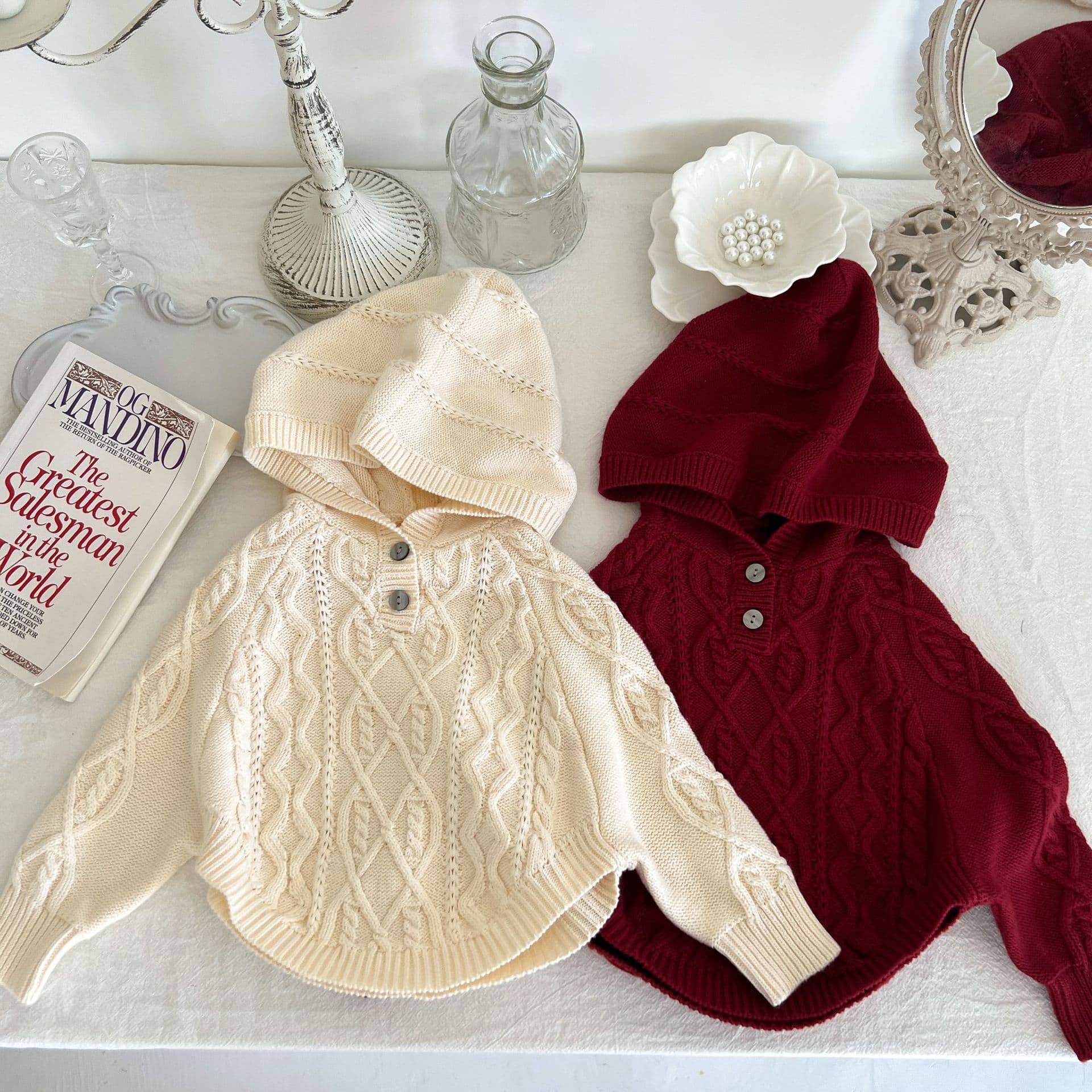 Autumn Korean style cute hooded sweater for girls, stylish cable knit shawl cape knit pullover top