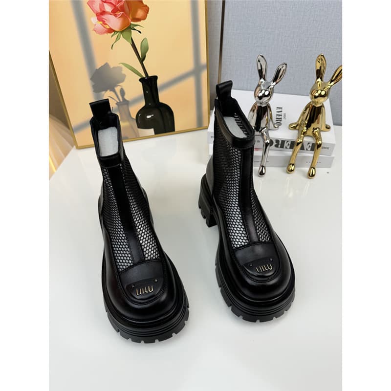Genuine Leather Hollow Martin Boots Women 2025 Spring Summer Thick Sole Breathable Short Boots British Style Thin Mesh Boots Sandals