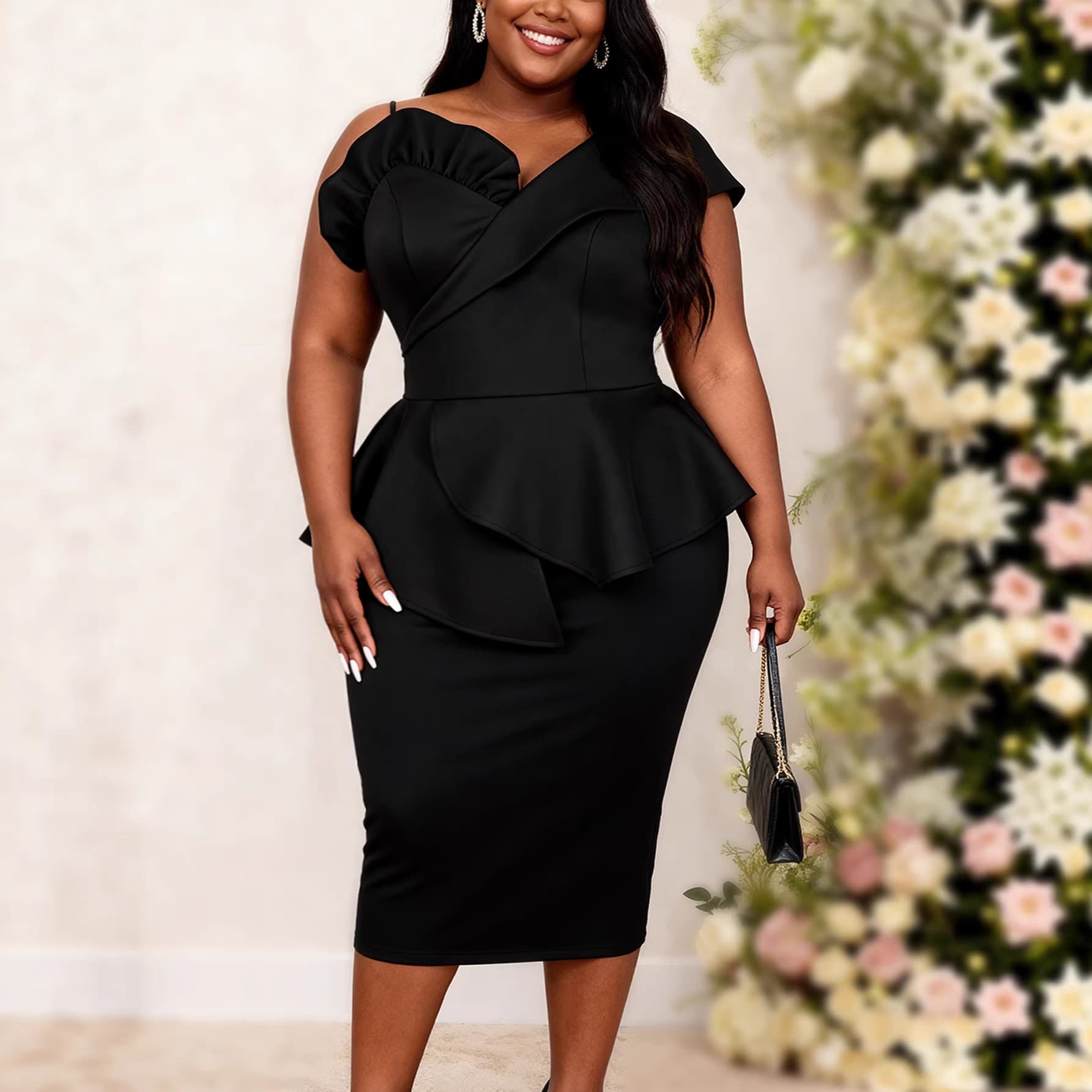 Cross-border Plus Size Women's White Off-Shoulder Ruffle Hem Bodycon Dress for Banquet Party Elegant Dress