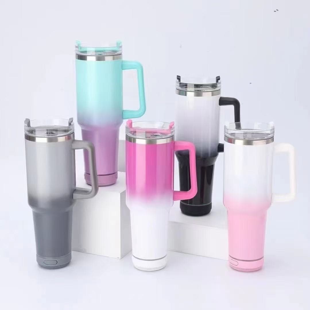 Cross-Border 40oz Bluetooth Speaker Car Cup Sublimation Stainless Steel Handle Audio Cup Portable Thermal Insulation Cold Ice Cup