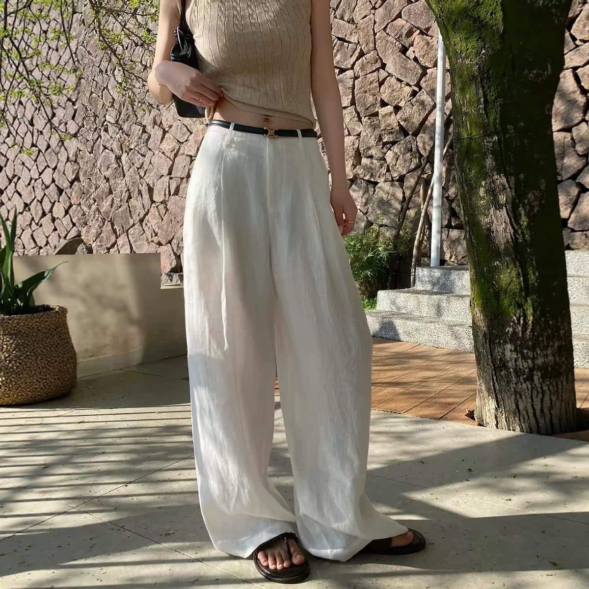 Women's White Linen Pants Summer Thin Style 2026 New Arrival Draped High-End Straight Casual Wide-Leg Pants Sun Protection