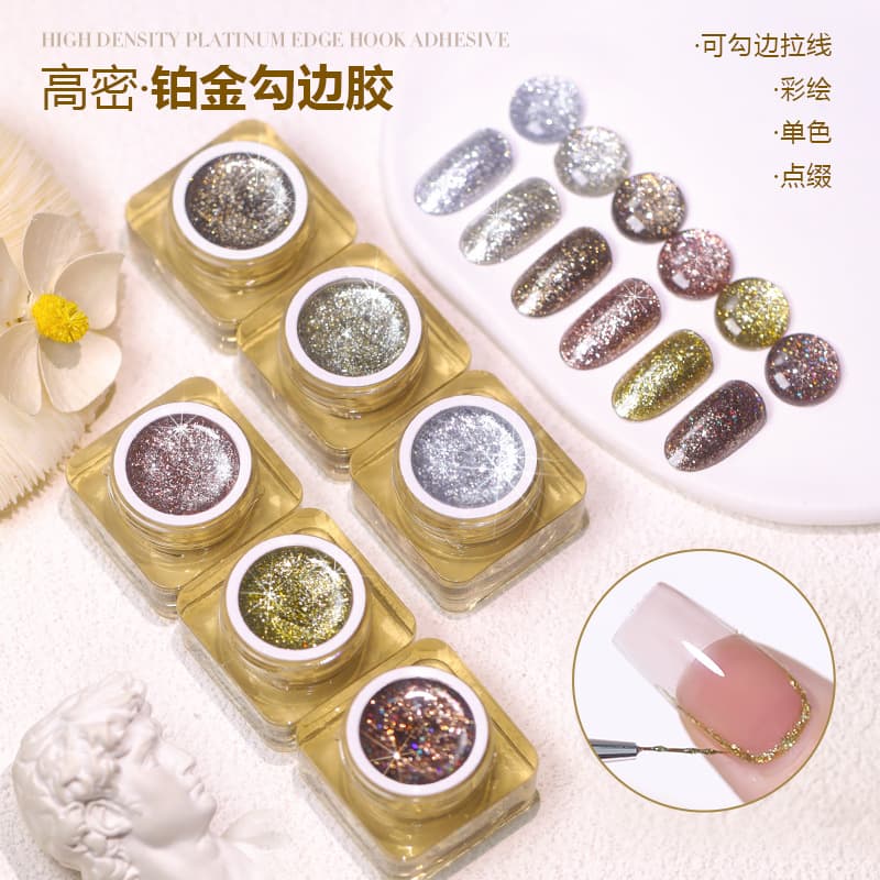 Japanese Bottled High-Density Platinum Wire Outline Gel, Flash Gold and Silver Color Painting Nail Art Gel for Line Drawing