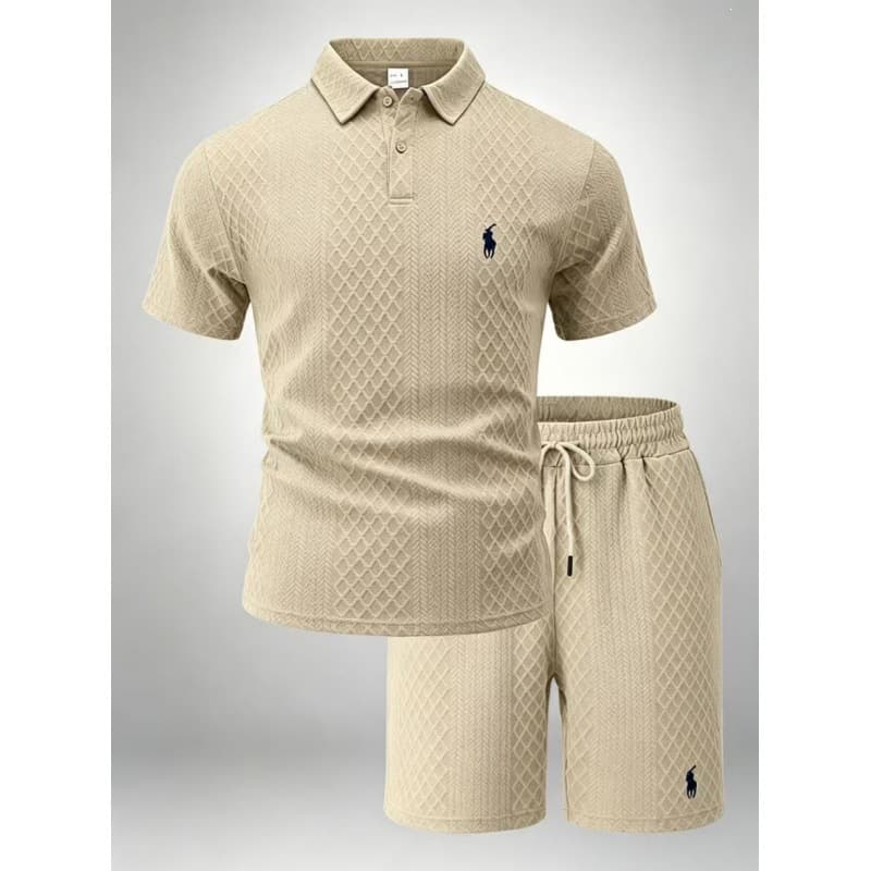 Cross-Border Men's Summer New European and American Jacquard Fabric Men's Sports Casual Thin Lapel Polo Shirt Short Sleeve Set