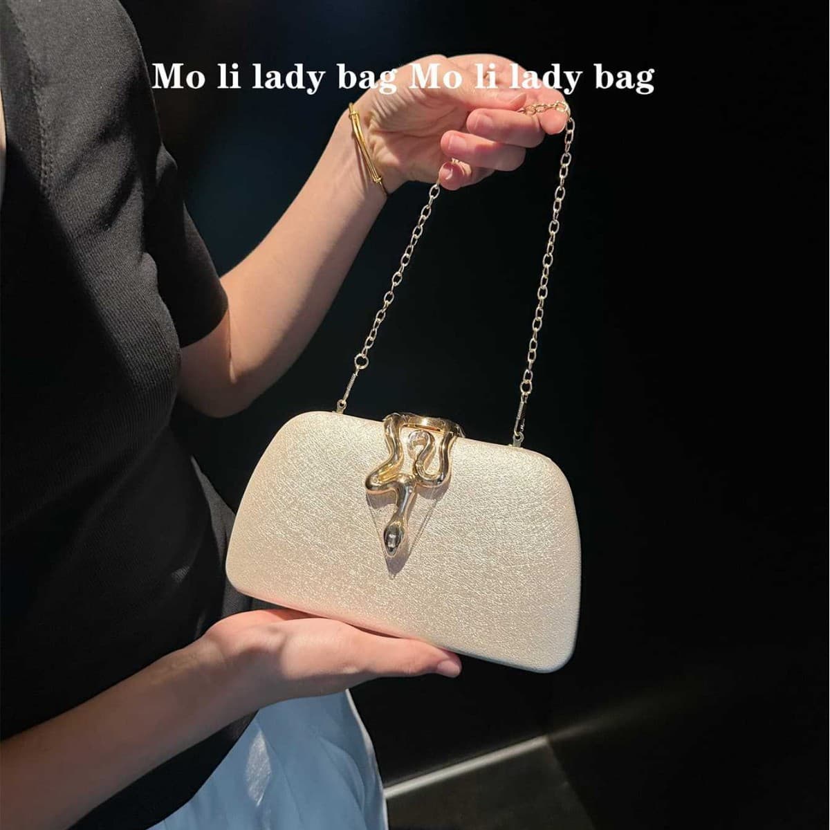 Elegant Snake-Shaped Metal Lock Evening Clutch Bag for Women Banquet Dress Gown Matching Small Purse