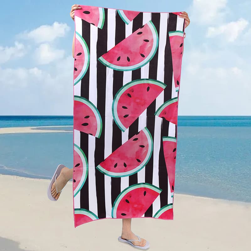 New printed absorbent and quick-drying swimming beach towel, cross-border wholesale, double-sided fleece soft sports bath towel, shoulder bag towel