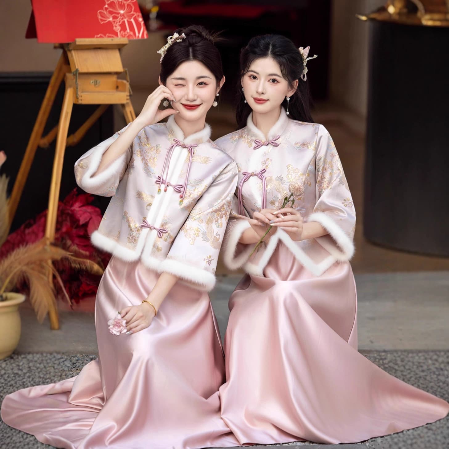 Chinese-style Bridesmaid 2026 New Long-sleeve Bridesmaid Dress Premium Wedding Gown Warm Sister Winter Autumn and Winter Thickened