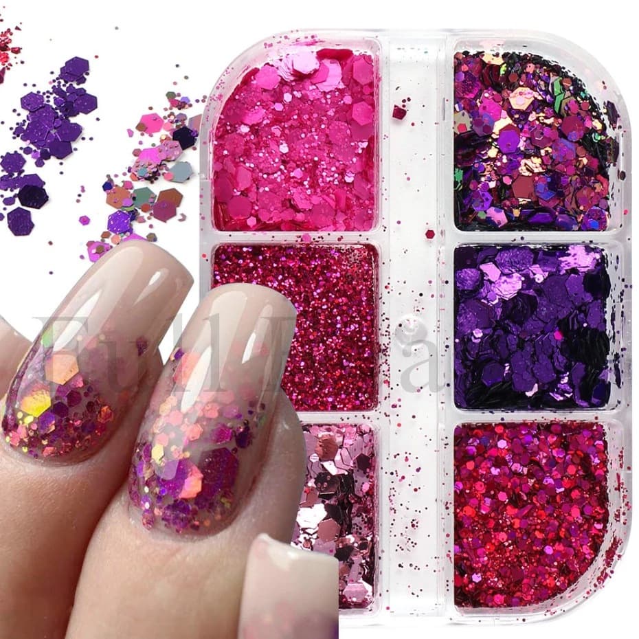 New Cross-Border Nail Glitter Hexagon Pink Sequins Nail Decoration Nail Glitter Wholesale