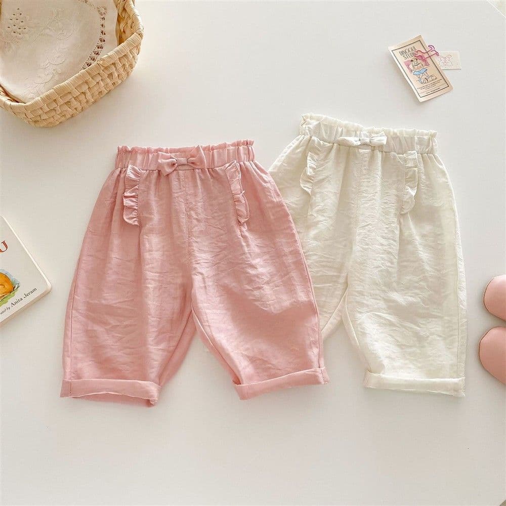 Girls' bow anti-mosquito pants 2025 summer new baby solid color casual pants thin children's sweet Korean style pants