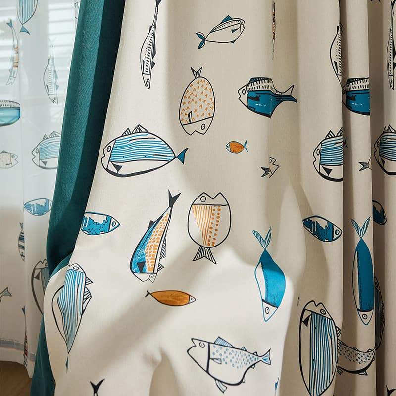 Cartoon Kids' Room Curtains Color Matching Chenille Print Underwater World Boy Bedroom Kindergarten Blackout Curtains