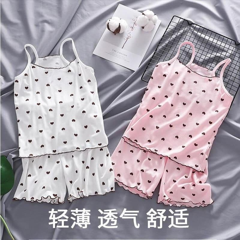 Summer Lightweight Breathable Girls' Homewear Ice Silk Camisole Two-Piece Set Baby Girl Sleep Dress Pajamas