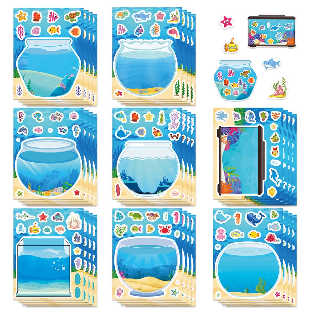 8 Sheets Fish Tank Ocean Animal Scene Puzzle Stickers Kids Cartoon DIY Puzzle Sticker Game Craft Stickers